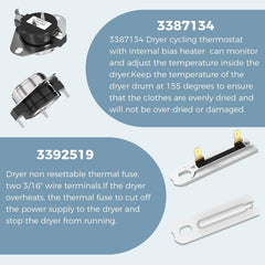 new Upgraded 3977393 Dryer Thermal Fuse 3387134 Cycling Thermostat 3392519... 07FC0E-D4 - KOEEK