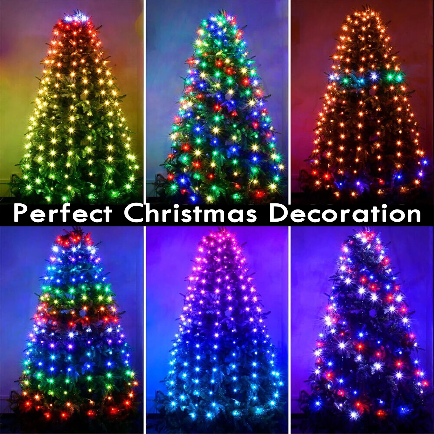 Christmas Tree String Lights Decorations with Ring Smart APP, 200 LED Waterfall 07FC0E-D4 - KOEEK