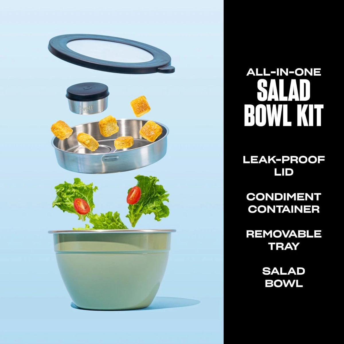 Stainless Steel Salad Bowl Kit 64oz, Mountain Sage, Comes with 2oz Mini Canister 07FC0E-D4 - KOEEK