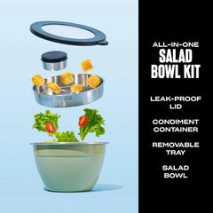 Stainless Steel Salad Bowl Kit 64oz, Mountain Sage, Comes with 2oz Mini Canister 07FC0E-D4 - KOEEK