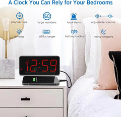 Digital clock, bedroom alarm clock with USB charging port 07FC0E-D4 - KOEEK