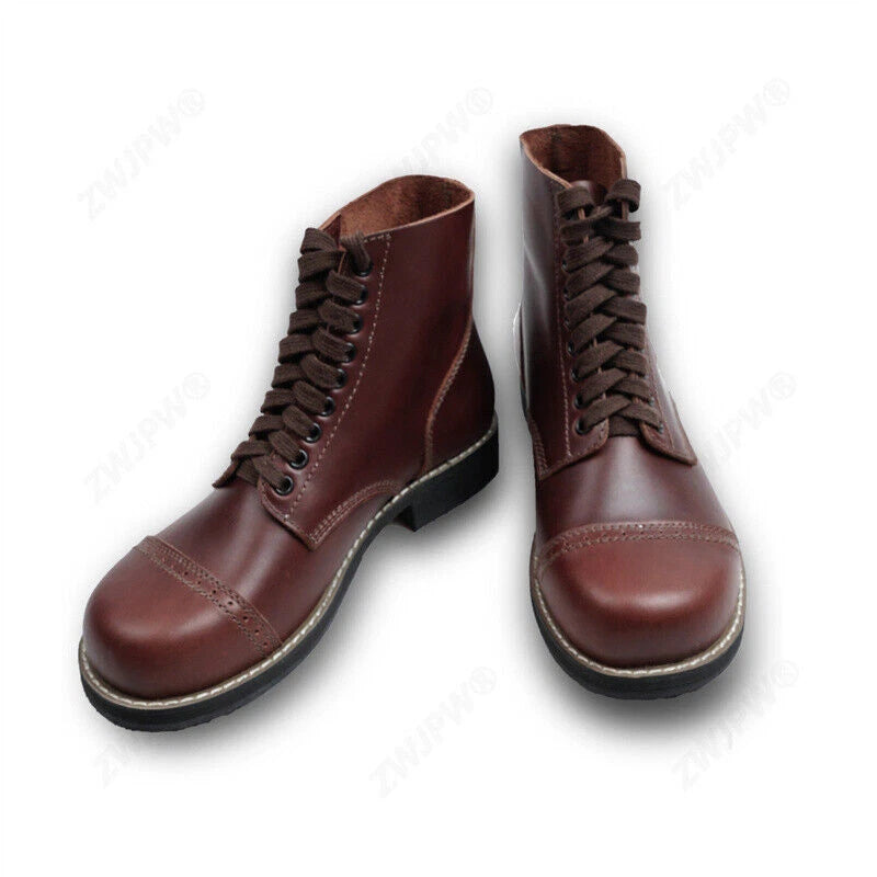 US WWII Brown Short M1942 Shoot Cowhide Men Hiking Boots Tactical Military Shoes 07FC0E-D4 - KOEEK
