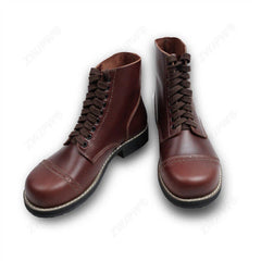 US WWII Brown Short M1942 Shoot Cowhide Men Hiking Boots Tactical Military Shoes 07FC0E-D4 - KOEEK