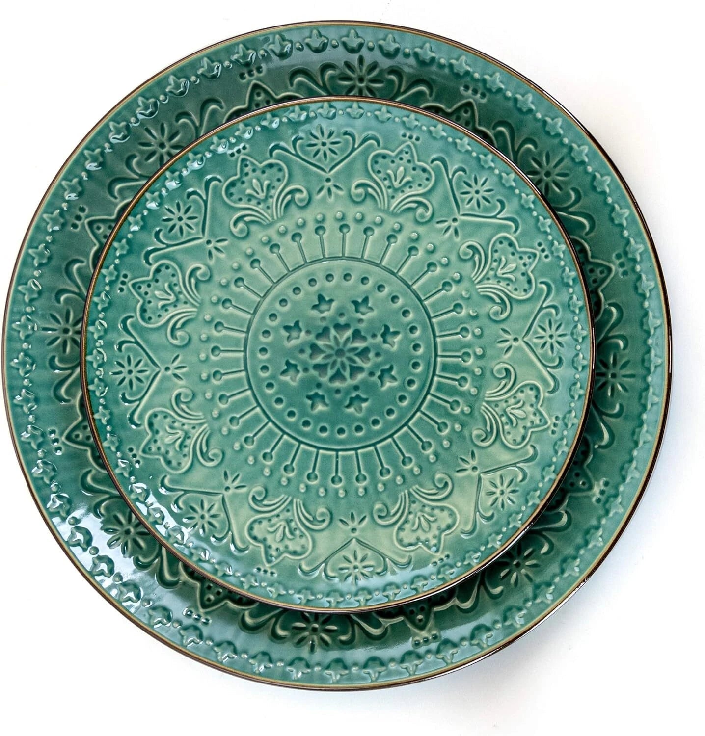 Round Stoare Cameo Dinnerware Set, 16 Piece, Ocean Teal and Green 07FC0E-D4 - KOEEK