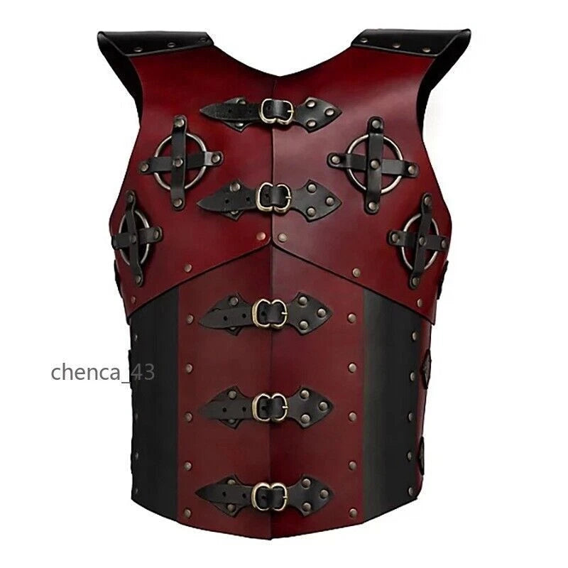 Medieval Adjust Leather Armor Vest Cosplay Hatless War Jacket Riveted Fasteners 07FC0E-D4 - KOEEK