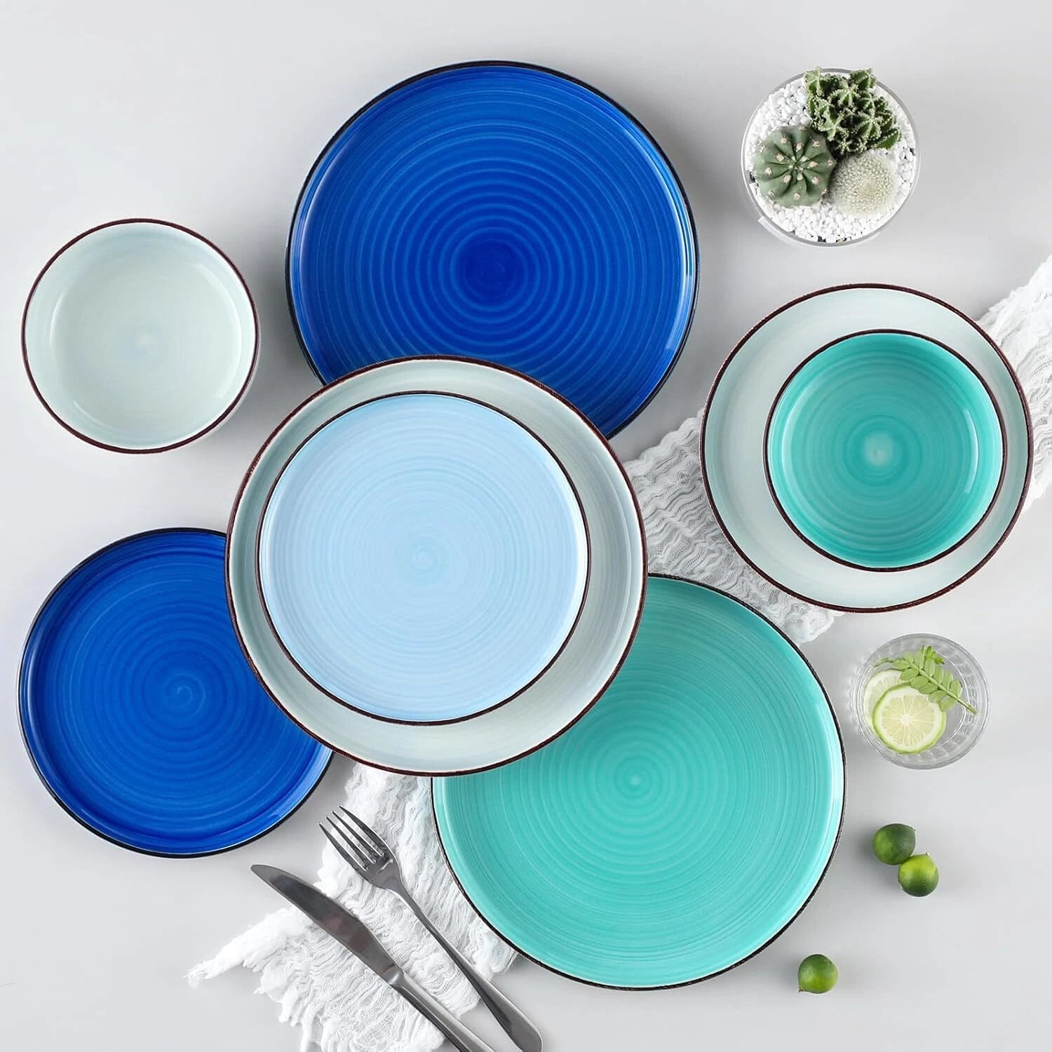 Bonita Blue Dinnerware Set, 4 Person Plate and Bowl Set, 12 Piece Stoare Set 07FC0E-D4 - KOEEK