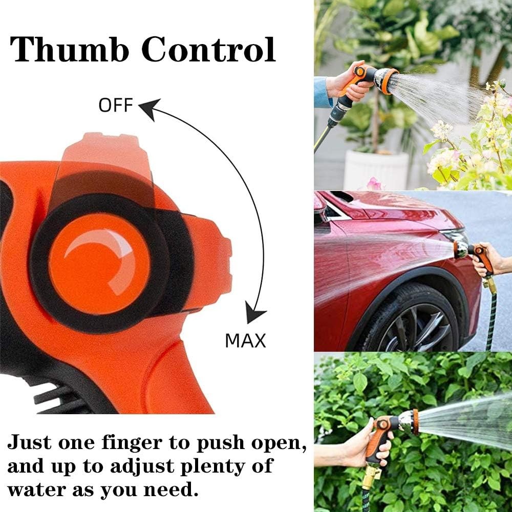 new Garden Hose Spray Nozzle,10 Metal Duty Watering Patterns Thumb Orange 07FC0E-D4 - KOEEK