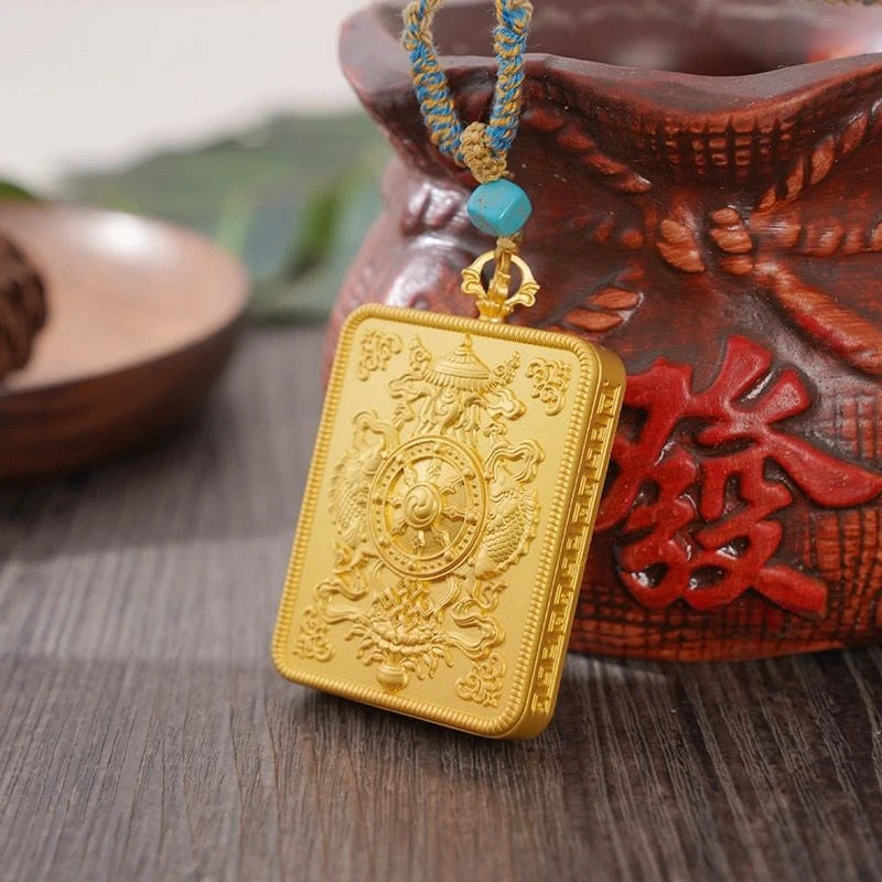 Tibetan Thangka Pendant Necklace Yellow Jambhala Amulet Ethnic Buddhist Jewelry 07FC0E-D4 - KOEEK
