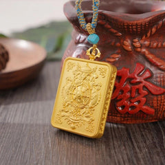 Tibetan Thangka Pendant Necklace Yellow Jambhala Amulet Ethnic Buddhist Jewelry 07FC0E-D4 - KOEEK