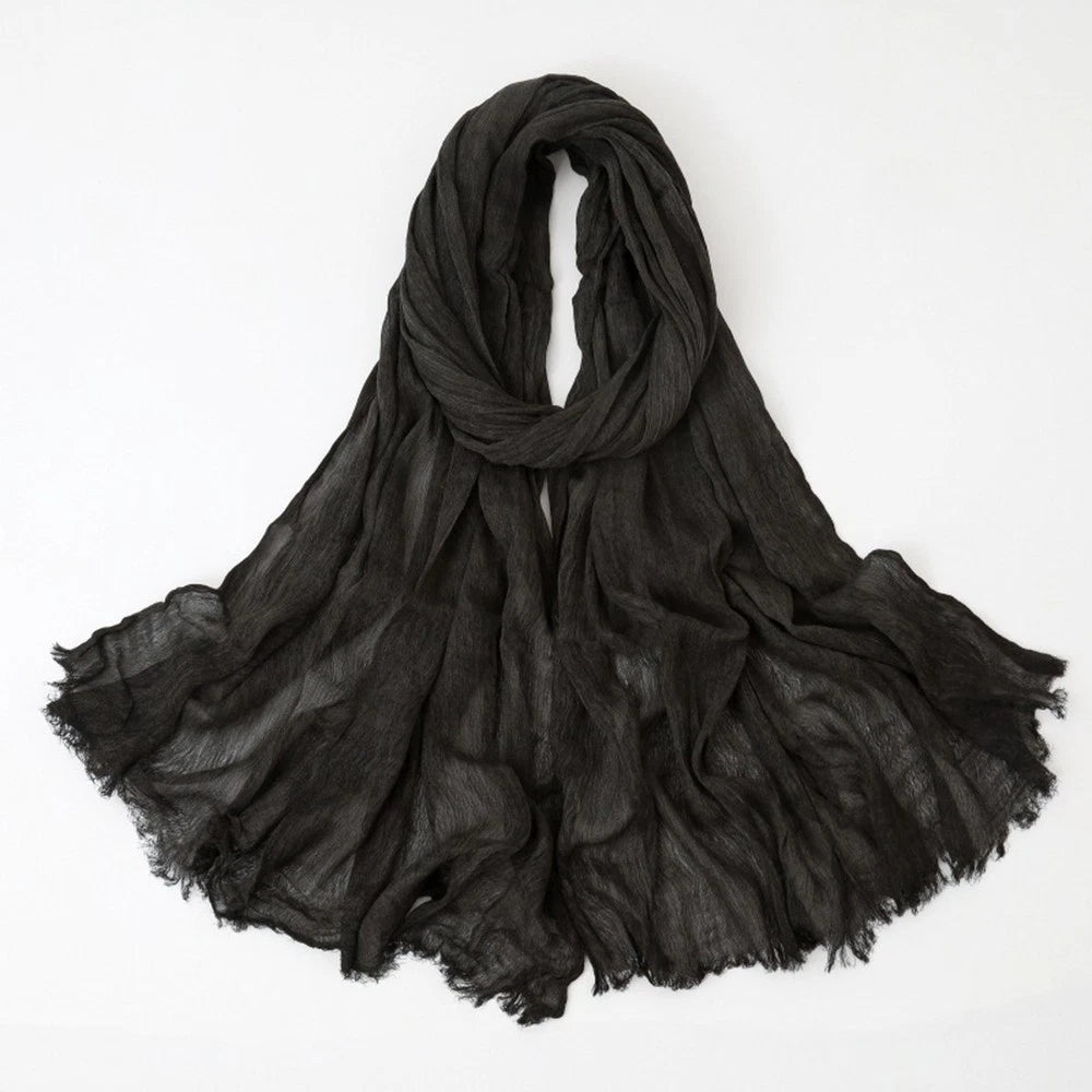 Solid Color Cotton-linen Scarves Women Head Scarves Crinkled Shawls Headscarves 07FC0E-D4 - KOEEK