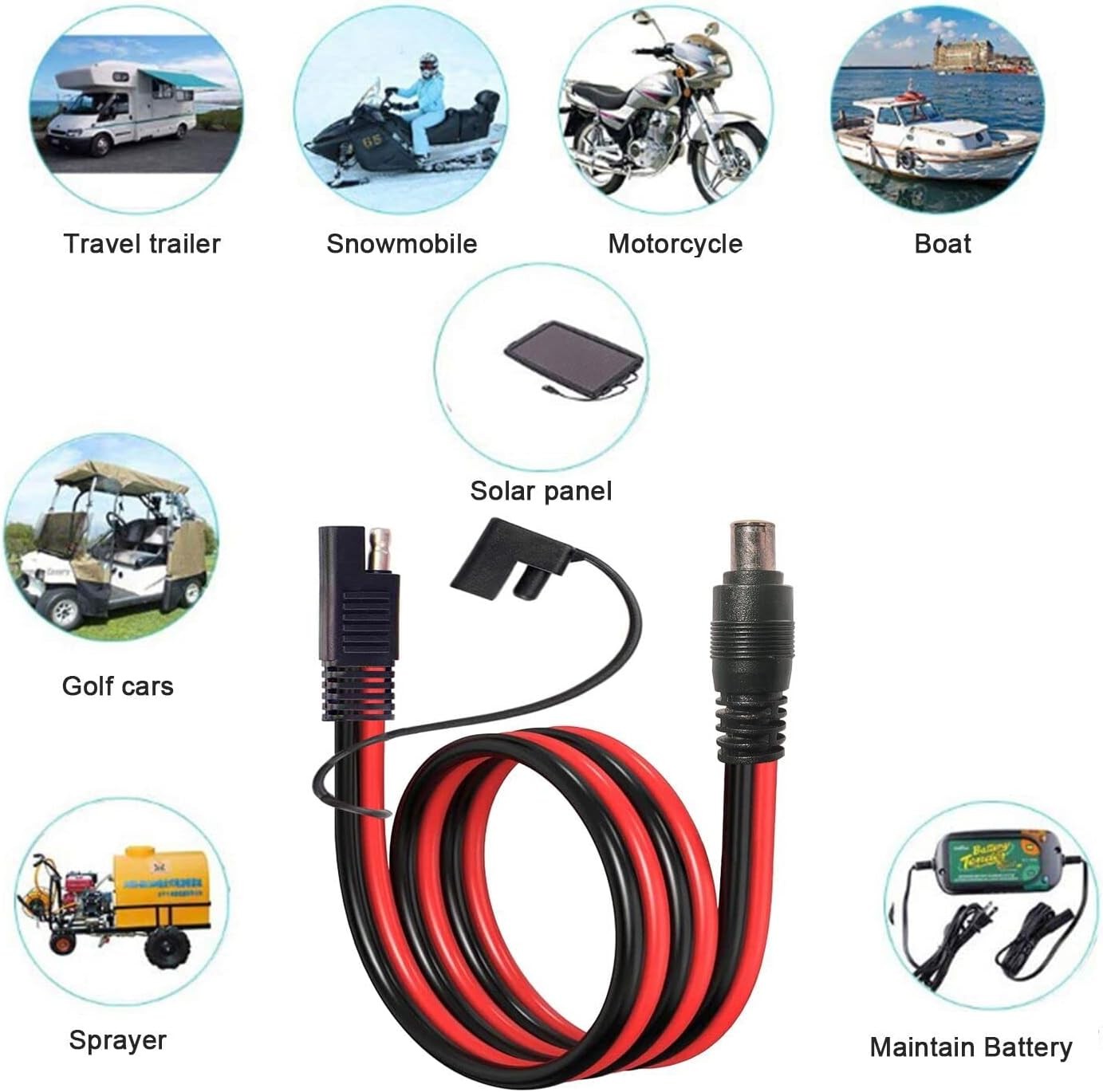 new SAE Solar Connector to DC 8mm Adapter 14AWG Male Black and Red. 07FC0E-D4 - KOEEK
