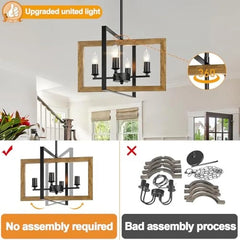17” Farmhouse Chandelier for Dining Room Fixtures 4 Light Rustic Chandelier 07FC0E-D4 - KOEEK
