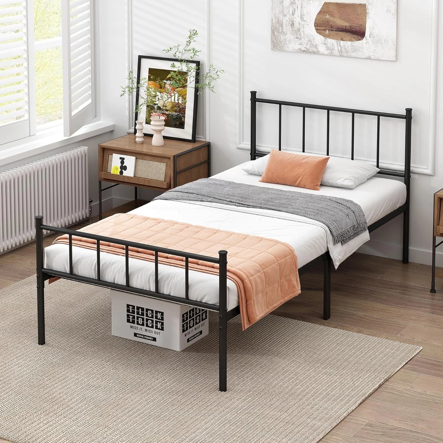 Classic metal platform bed frame with steel rail support mattress base 07FC0E-D4 - KOEEK