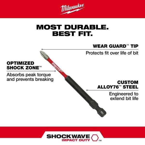 ny Milwaukee Tool 48-32-4564 Shockwave 3-1/2 In Phillips Impact Duty Power Bit,