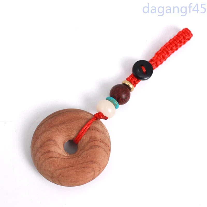 3.2cm Retro Peach Wood Ping An Key Pendant Necklaces Wood Carving Pendant 07FC0E-D4 - KOEEK
