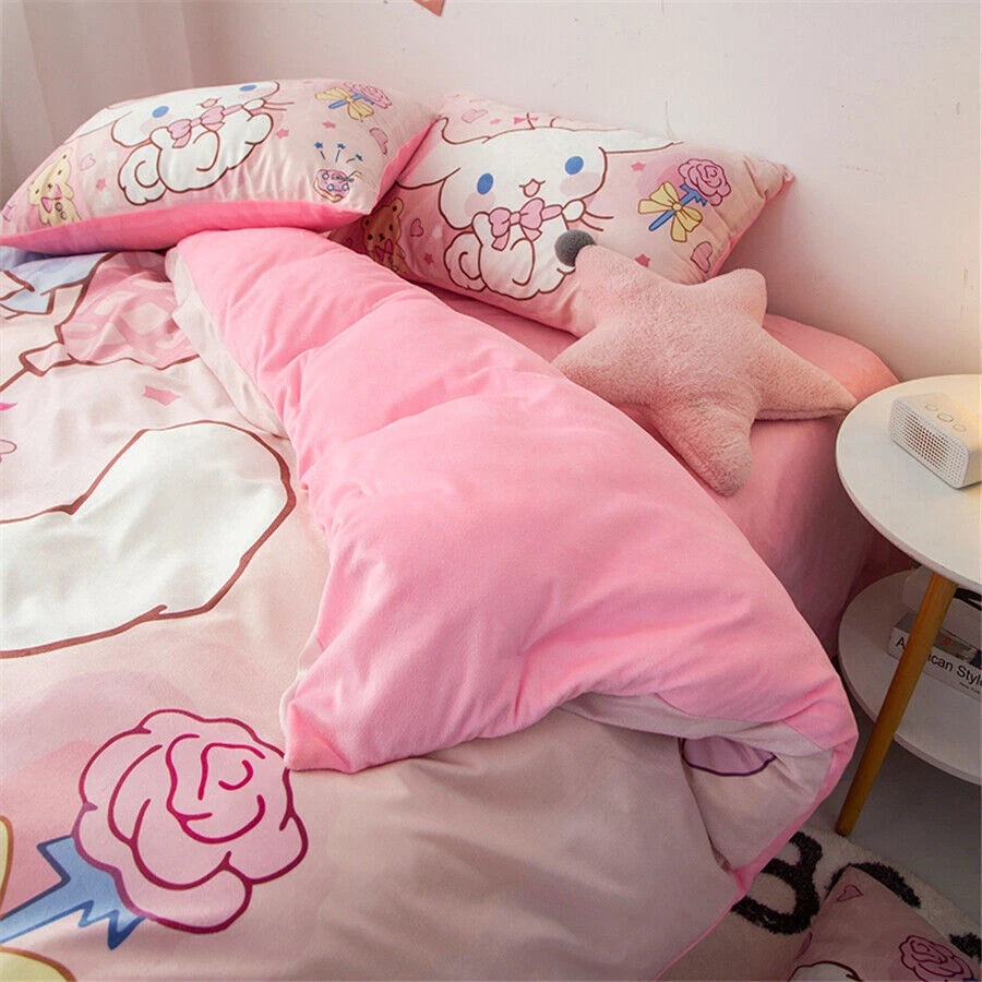 Cinnamoroll Cartoon Duvet Cover Bed Sheet Pillowcase Set for Twin Queen King Bed 07FC0E-D4 - KOEEK