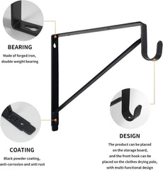2-piece heavy-duty wardrobe shelf and clothes rail bracket, black steel 07FC0E-D4 - KOEEK