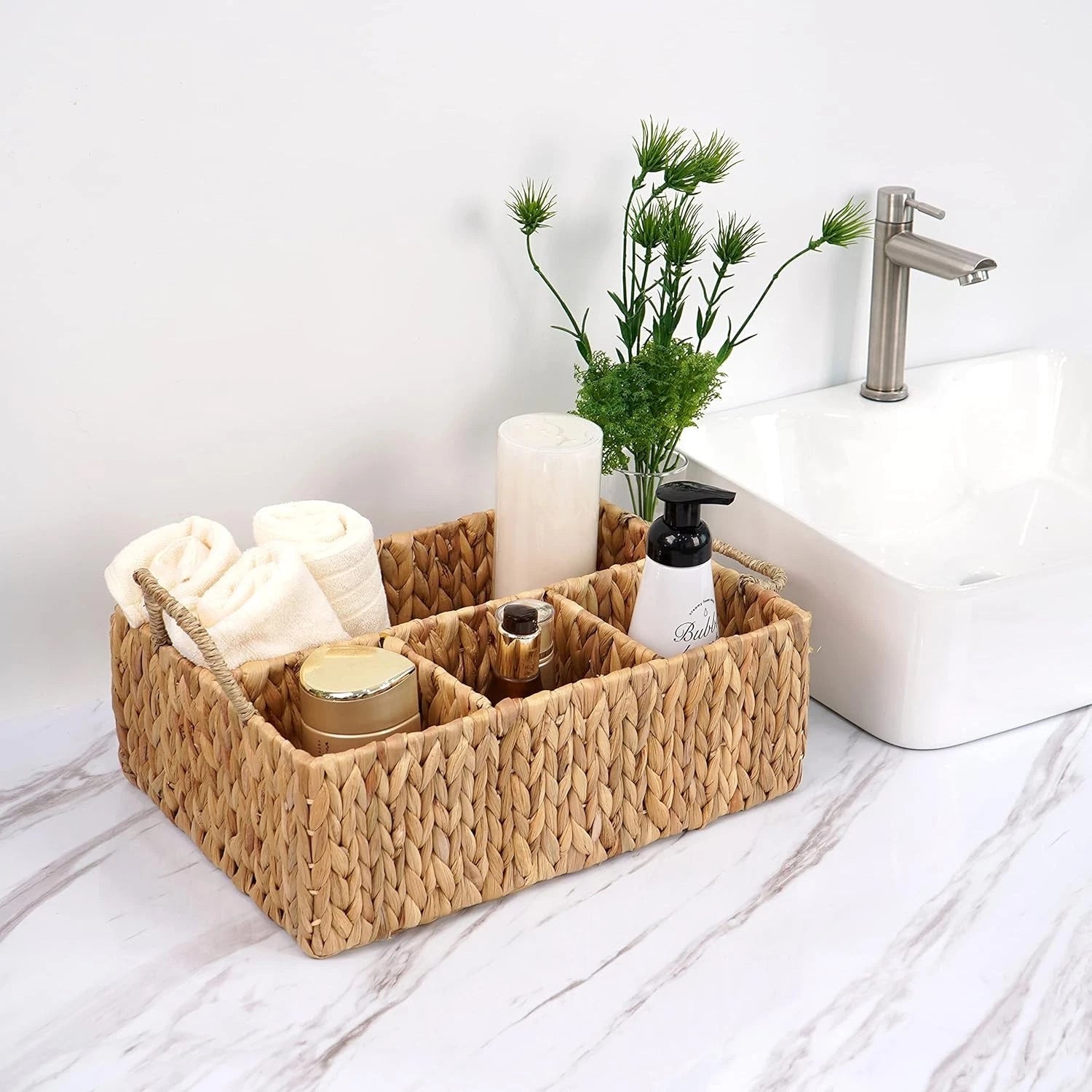 Wicker Storage Basket with Dividers Woven Natural Basket Hyacinth 07FC0E-D4 - KOEEK