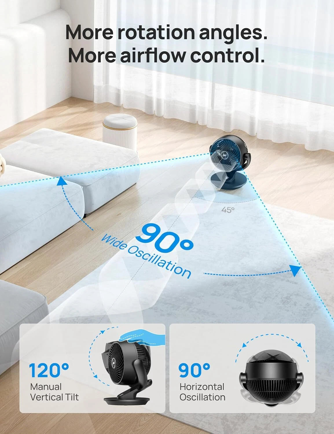 13-inch silent desk fan for bedroom, 70-foot air circulator with remote control 07FC0E-D4 - KOEEK