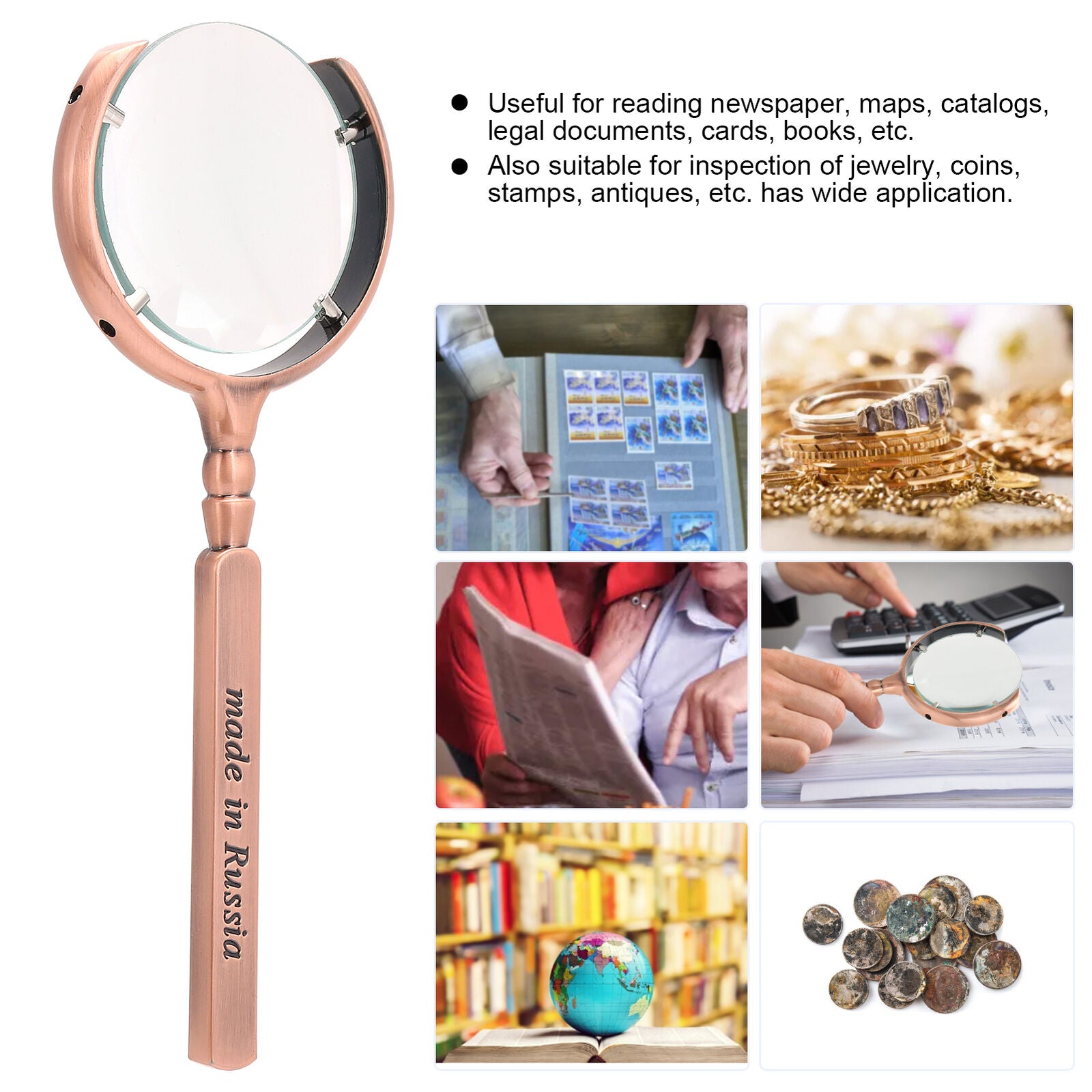 new Portable Handheld Magnifier X8 Magnifying Glass 60mm Lens Dia Bronze For Rea AP9 koeek - KOEEK