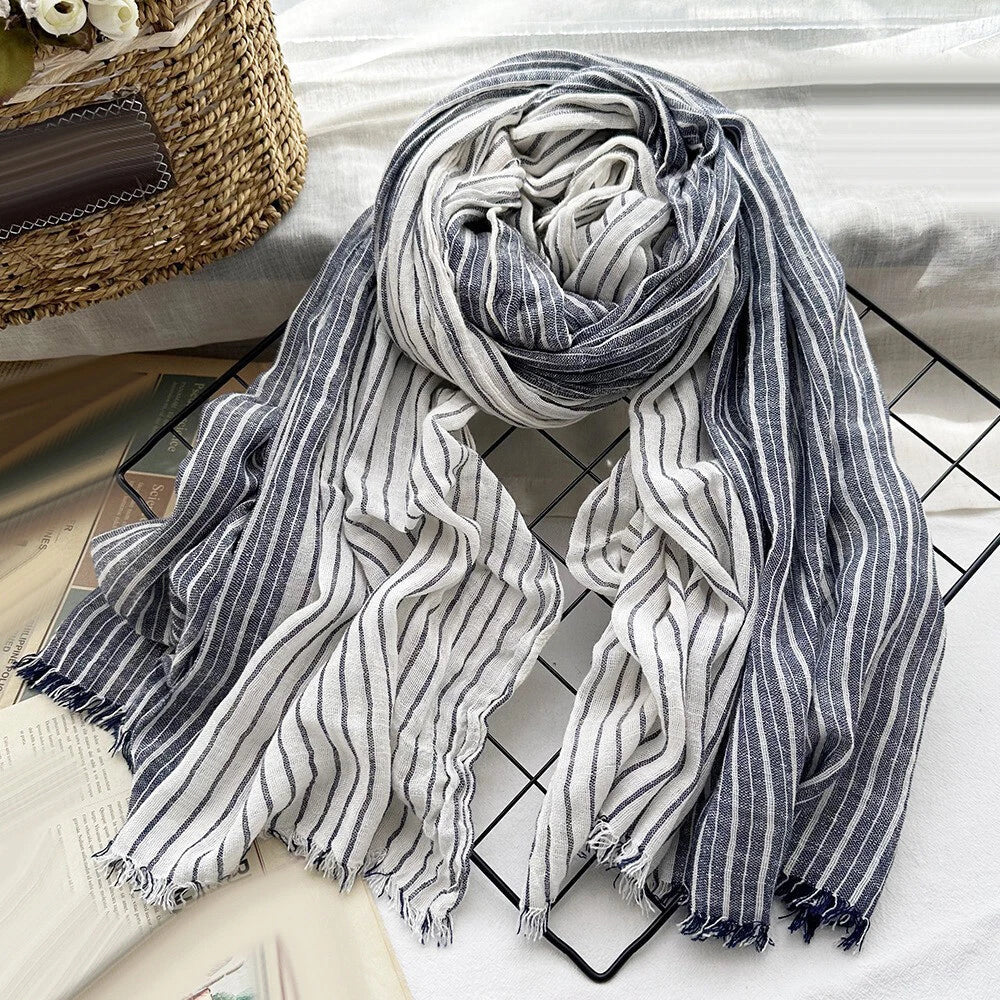 Cotton Linen Scarf Women Striped Shawls Headwaps Men's Scarf Muslim Head Scarves 07FC0E-D4 - KOEEK