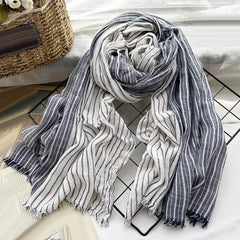 Cotton Linen Scarf Women Striped Shawls Headwaps Men's Scarf Muslim Head Scarves 07FC0E-D4 - KOEEK