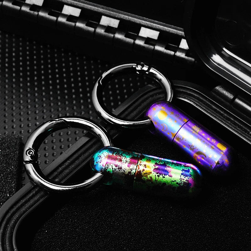 Pocket Titanium Keychain Waterproof Box Sealed Container Storage Tank w Key Ring 07FC0E-D4 - KOEEK