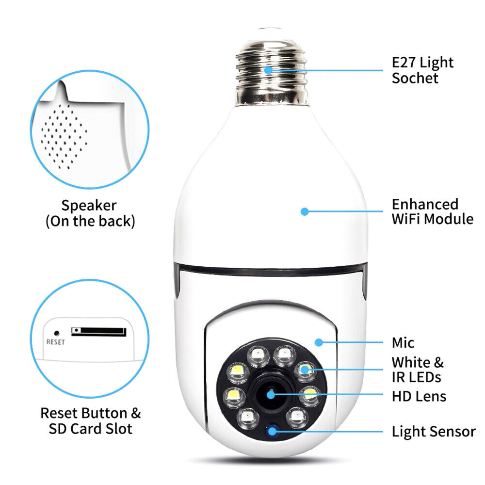 ny Bombilla Camara De Seguridad 5G WiFi 360 Con Audio Mikrofon Para Exterior Casa