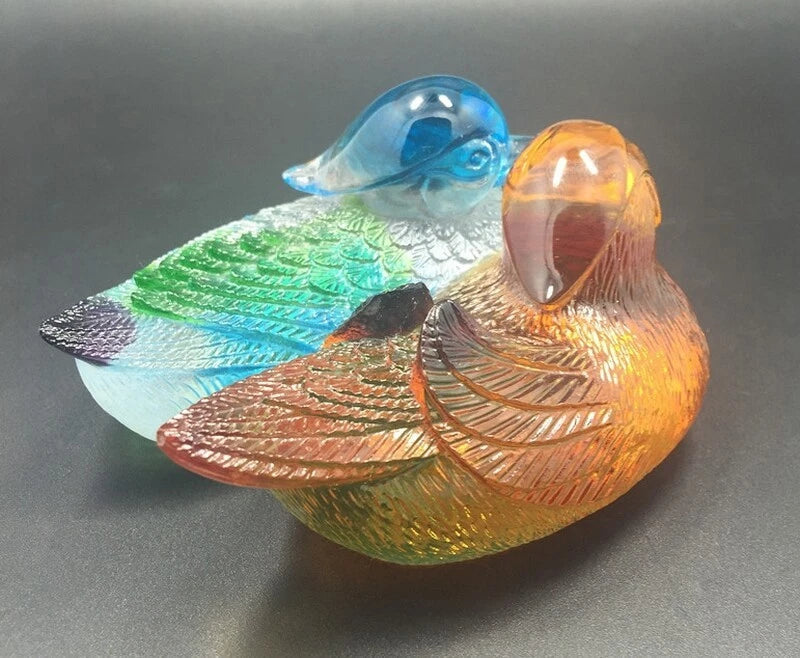 Pair Love Happiness Feng Shui Decor Chinese Liu Li Crystal Mandarin Ducks Statue 07FC0E-D4 - KOEEK