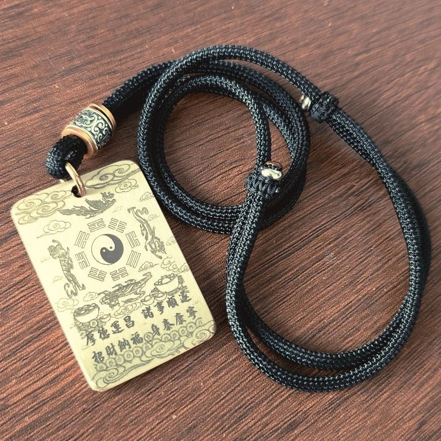 Brass Guan Gong Wu Caishen Pendant Tag Necklace Taoist Amulet Charm 07FC0E-D4 - KOEEK
