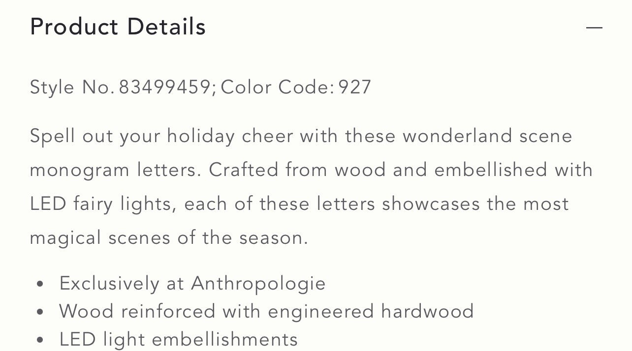 Anthropologie Wonderland Scene Monogram Light-Up Holiday Decoration Letter J ANTHROPOLOGIE - KOEEK