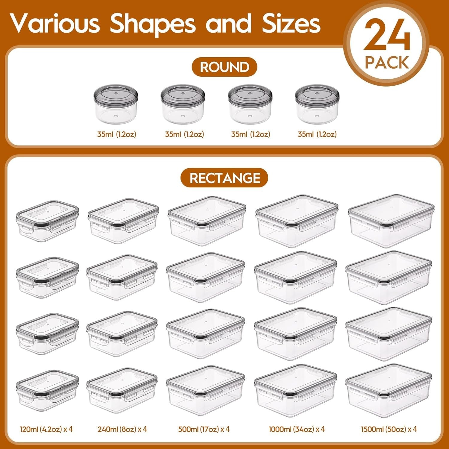 new 48 Pcs Larger Food Storage Containers with Lids Airtight (24 48 Piece 07FC0E-D4 - KOEEK