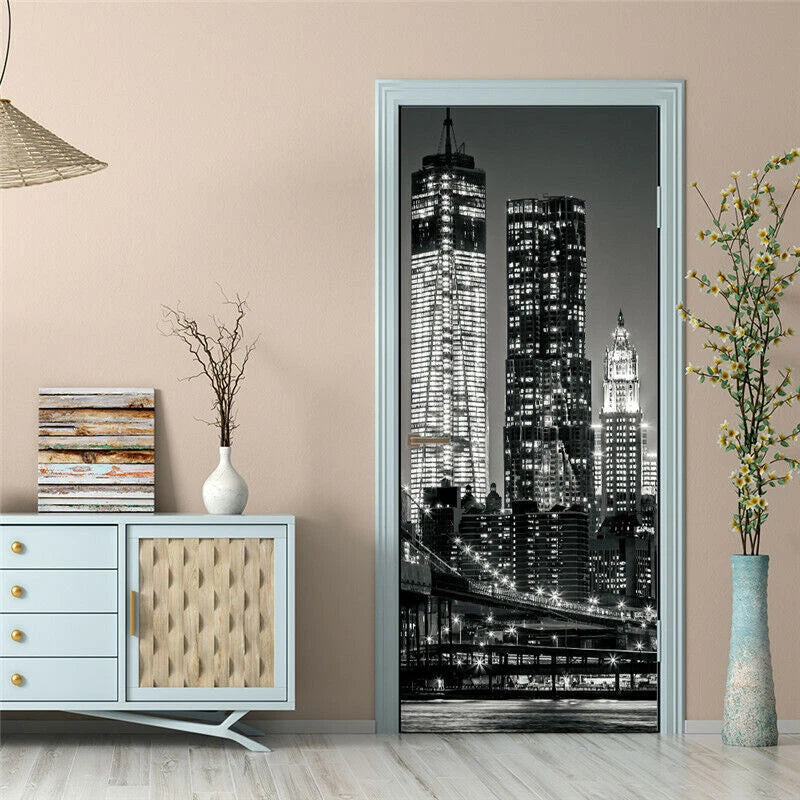 3D Self-Adhesive Door City Night View Wrap Mural Wall Art Sticker Home Decal HOME - KOEEK