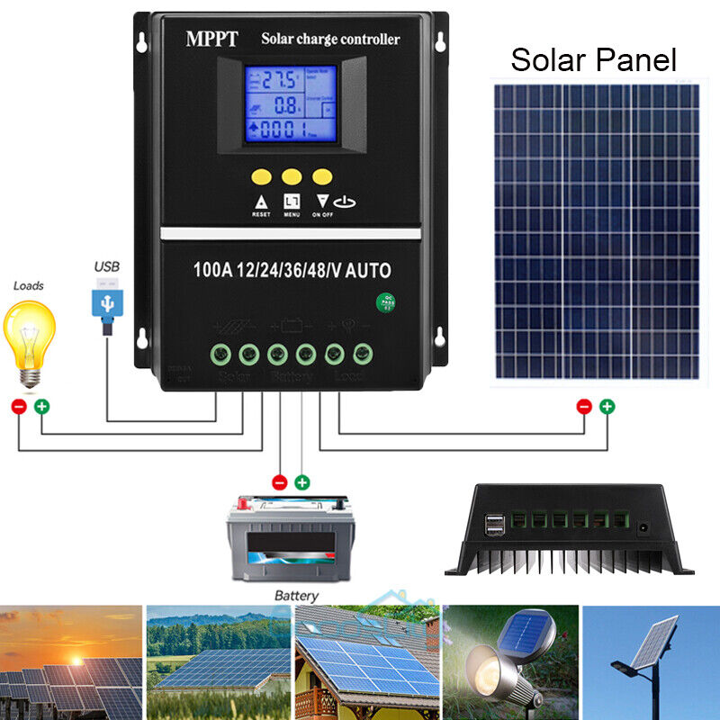 ny 2 USB 100A MPPT Solar Charge Controller 12/24/36/48V for solcellepanelsett