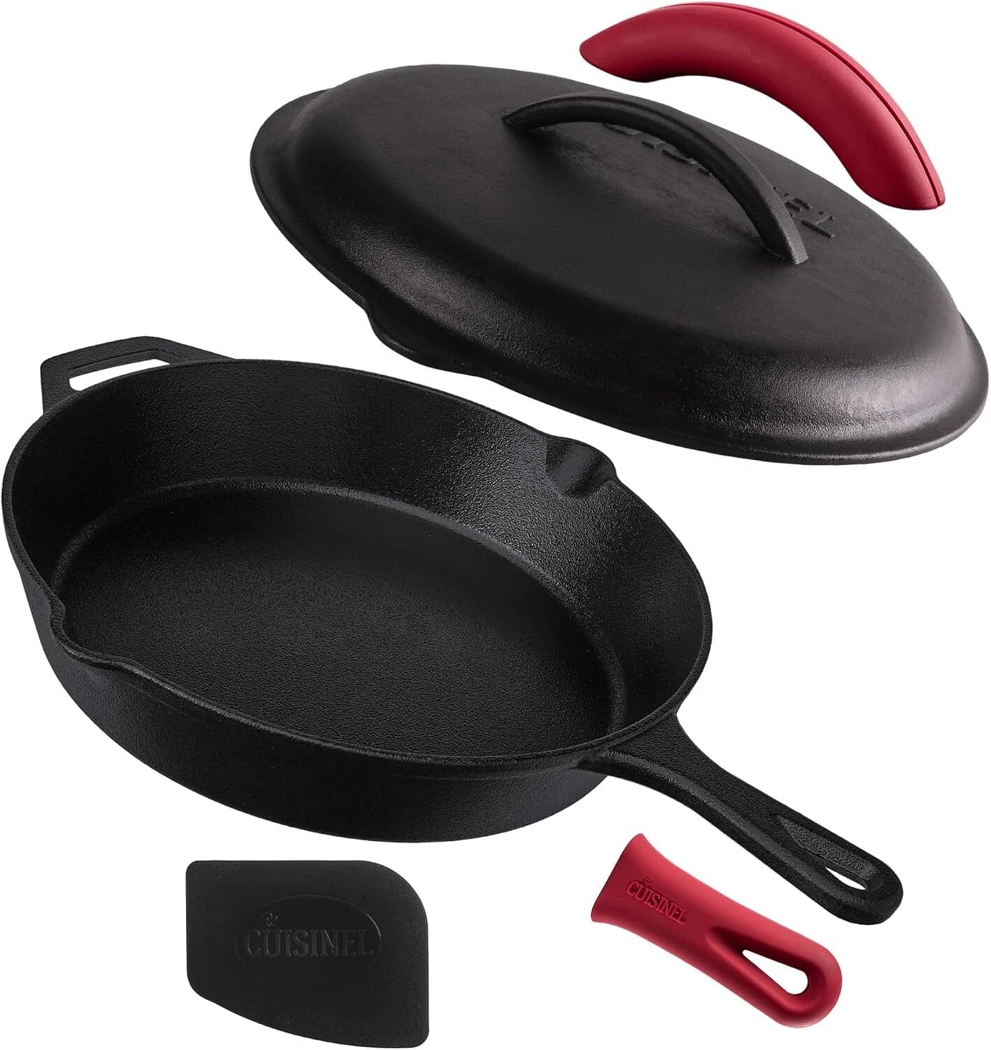 Cast Iron Skillet with Lid - 12"-inch Pre-Heated Lid Skillet Set Grill Safe 07FC0E-D4 - KOEEK