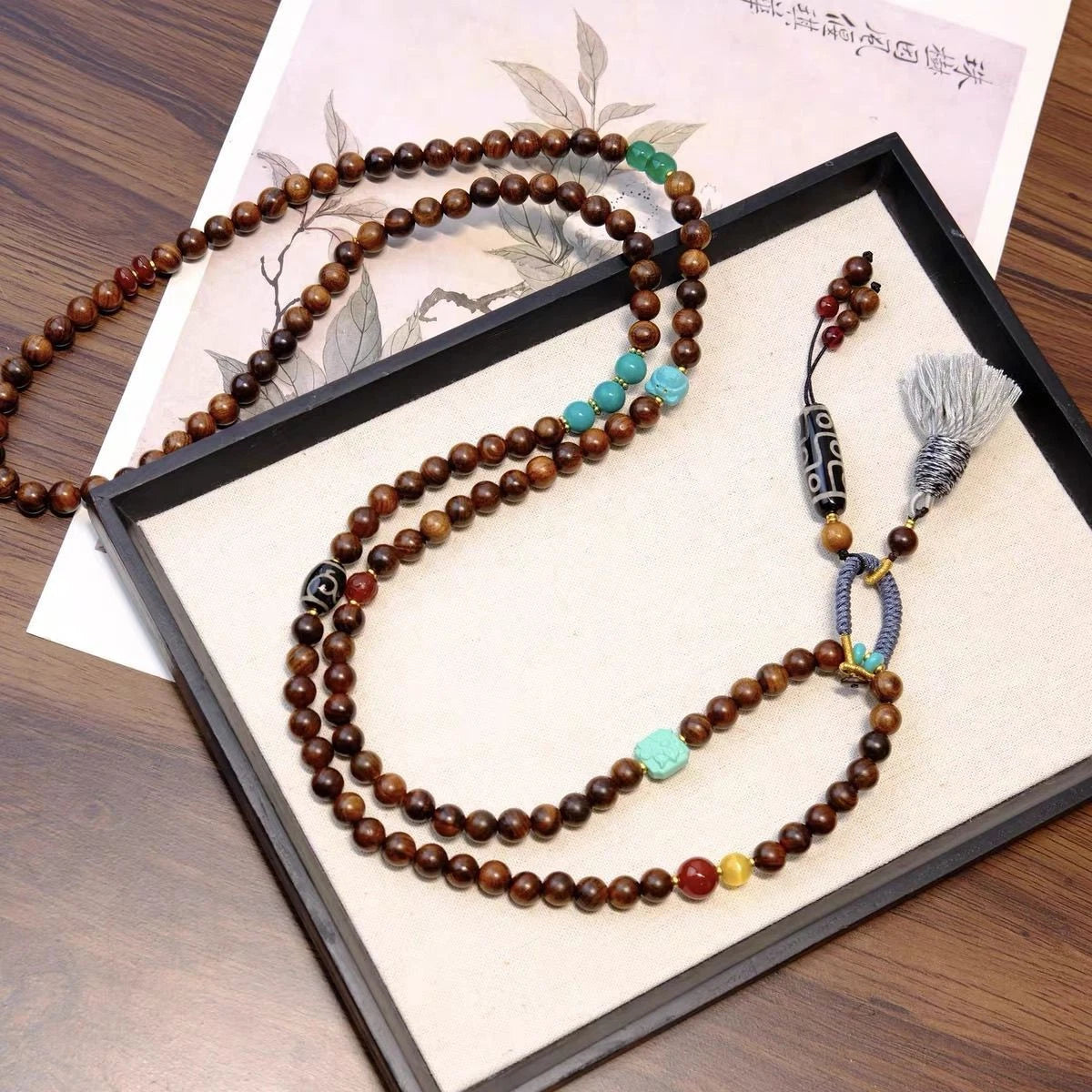 Chinese Style Sandalwood Peace Ruyi Lock Necklace Multi-Use Crossbody Chain 07FC0E-D4 - KOEEK