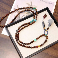Chinese Style Sandalwood Peace Ruyi Lock Necklace Multi-Use Crossbody Chain 07FC0E-D4 - KOEEK
