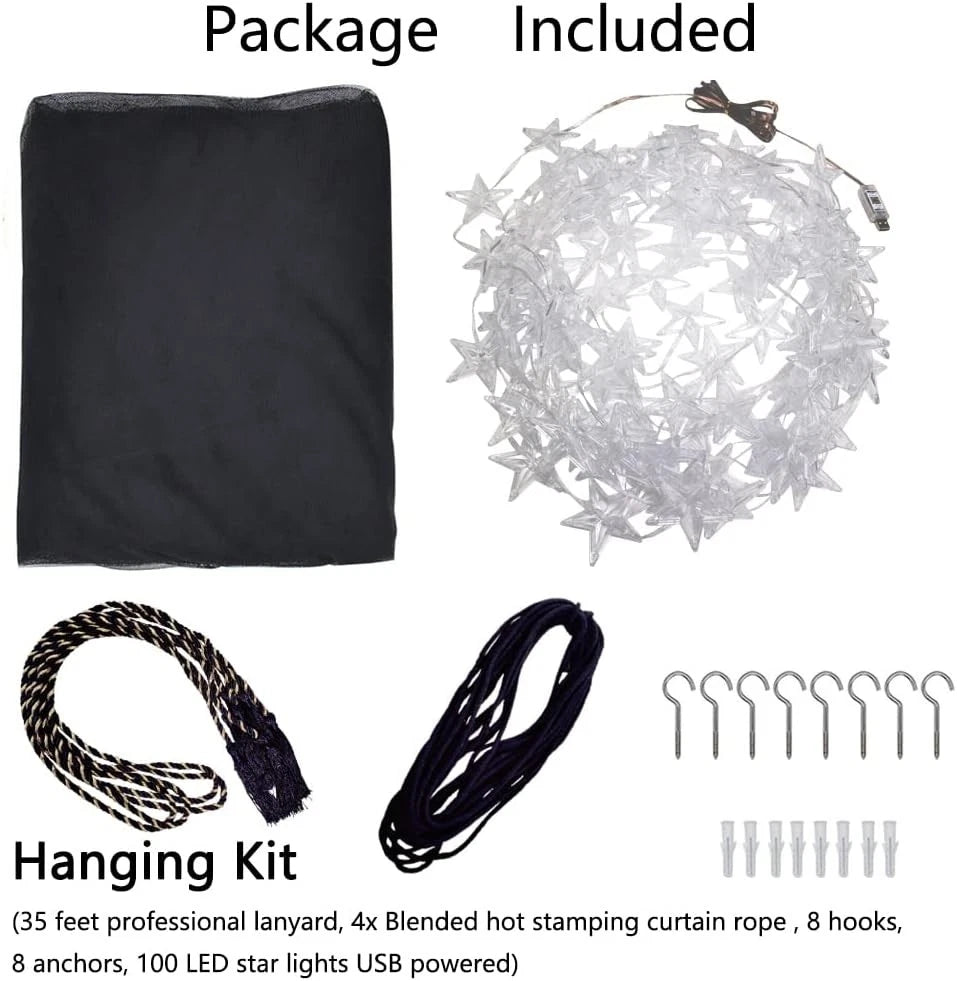 Bed Canopy with LED Star Lights, Canopy Bed Curtain with RGB Color Changing 07FC0E-D4 - KOEEK