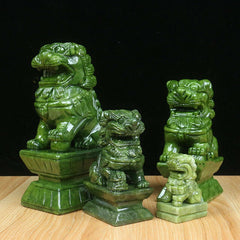 China Green Jade Carving Fengshui Foo Fu Dog Guard A Pair Door Lion 7/12/15/18CM 07FC0E-D4 - KOEEK