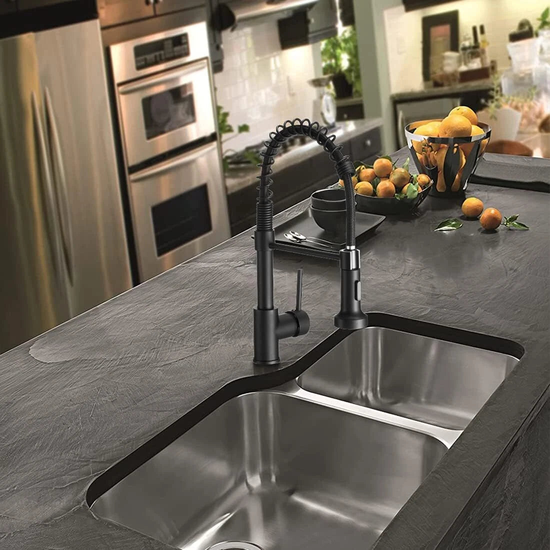 Black Kitchen Faucet with Pull Down Sprayer Stainless Steel Utility RV, Wet Bar 07FC0E-D4 - KOEEK