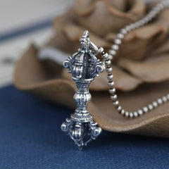 Real 925 Sterling Silver Buddhist Blessing Vajra Pendant 1.73inch L 07FC0E-D4 - KOEEK