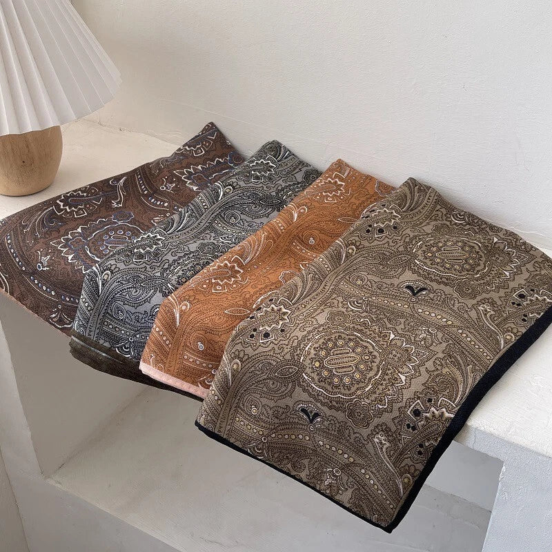 Mens Paisley Pattern Old Money Style Neutral Color Scarf Shawl Velvet Bandana 07FC0E-D4 - KOEEK