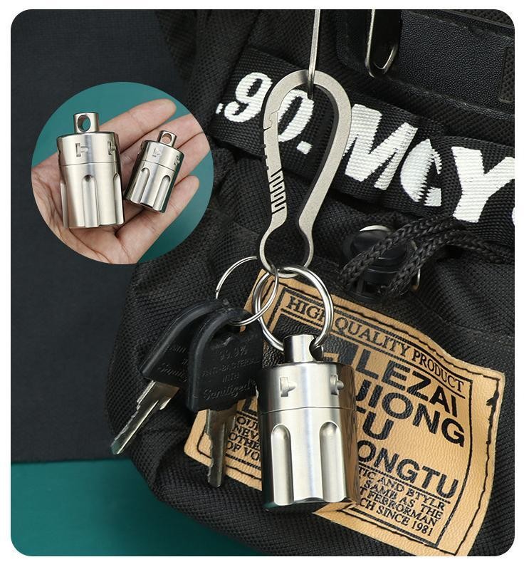 EDC Titanium Alloy Pill Case Holder Container Waterproof Keychain Pendant Gift- 07FC0E-D4 - KOEEK