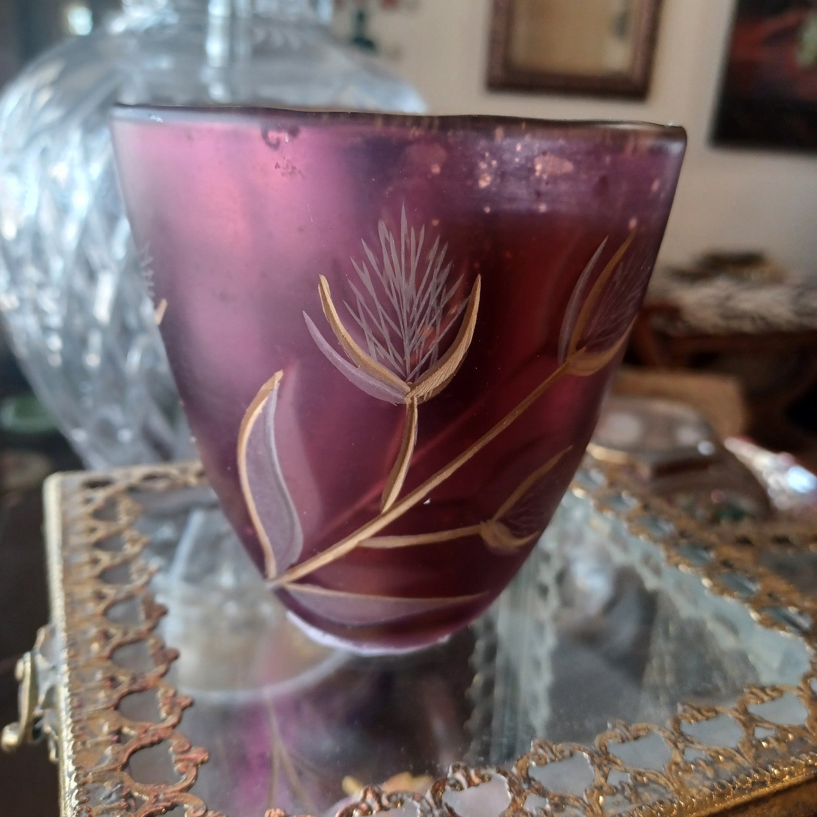 ANTHROPOLOGIE ALEXANDRA ~ NIGHT GARDENIA ETCHED GLASS CANDLE  ~ BEAUTIFUL ANTHROPOLOGIE - KOEEK