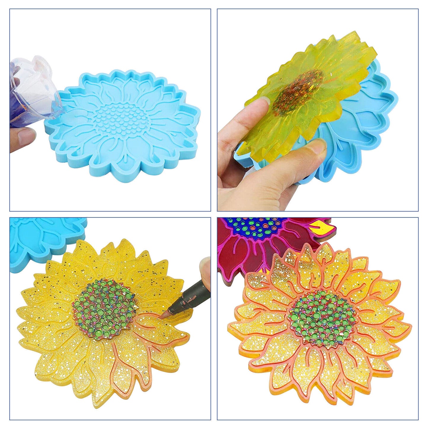 Silicone Sunflower Coaster Resin Mold Epoxy Casting Making Mould DIY Craft Tool koeek - KOEEK