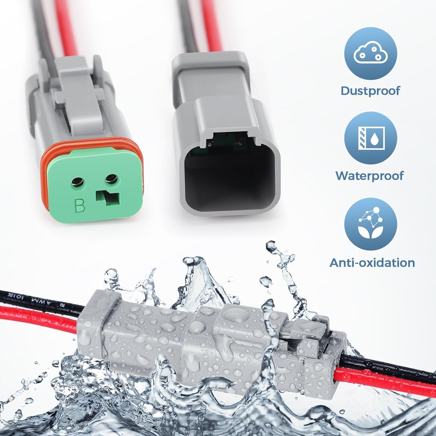 new 6 Kit Deutsch DT 2 pin Black Male Female Wiring Harness 6Set, 2Pin 07FC0E-D4 - KOEEK