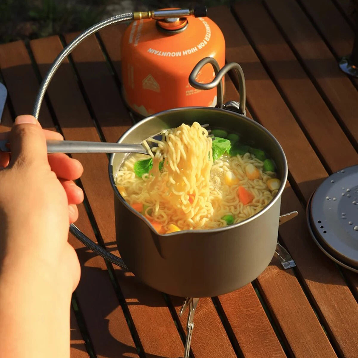 Titanium 1100ml Pot with Lid & Hanger Mug Foldable Handles for Backpacking Camp 07FC0E-D4 - KOEEK