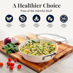 14-Inch Non-Stick Skillet with Lid,Non-Toxic Ceramic Skillet, Induction Cooktop 07FC0E-D4 - KOEEK