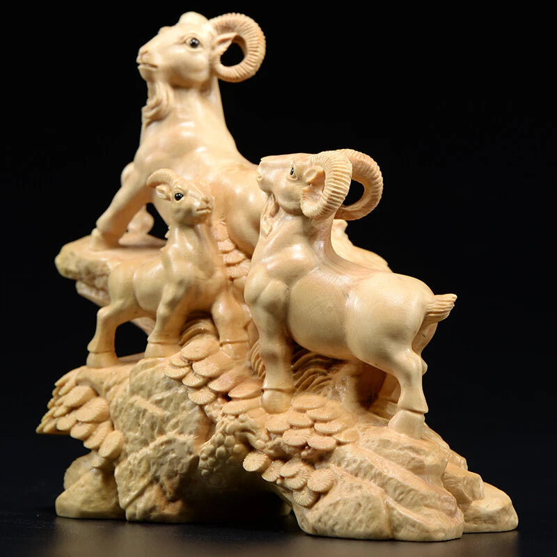 Xiaoye Boxwood Sanyang Kaitai Ornament, Solid Wood Sheep Mahogany Jewelry 07FC0E-D4 - KOEEK