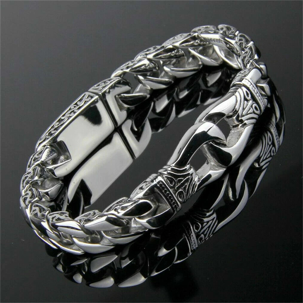 Mens Heavy Sturdy Stainless Steel Motorcycle Biker Chain Bracelet Wristband Gift 07FC0E-D4 - KOEEK